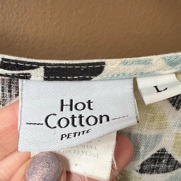 HOT COTTON PETITE Womens Patterned Linen Top Cardigan Size Large Retro Vintage - Picture 2 of 4